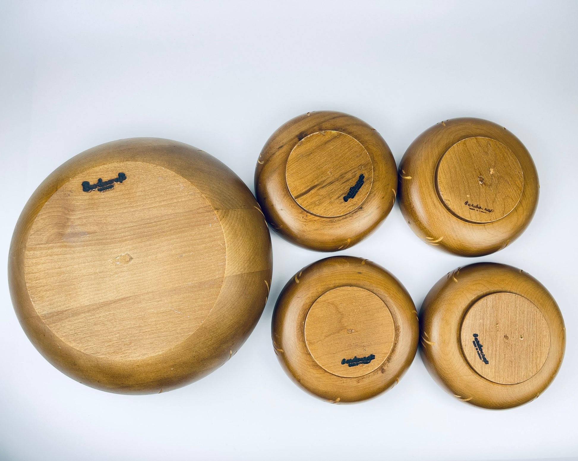 Product image for 'vintage baribocraft canada wood salad bowl set set of four 4 individual bowls one 1 serving bowl' (view f0ea4e)