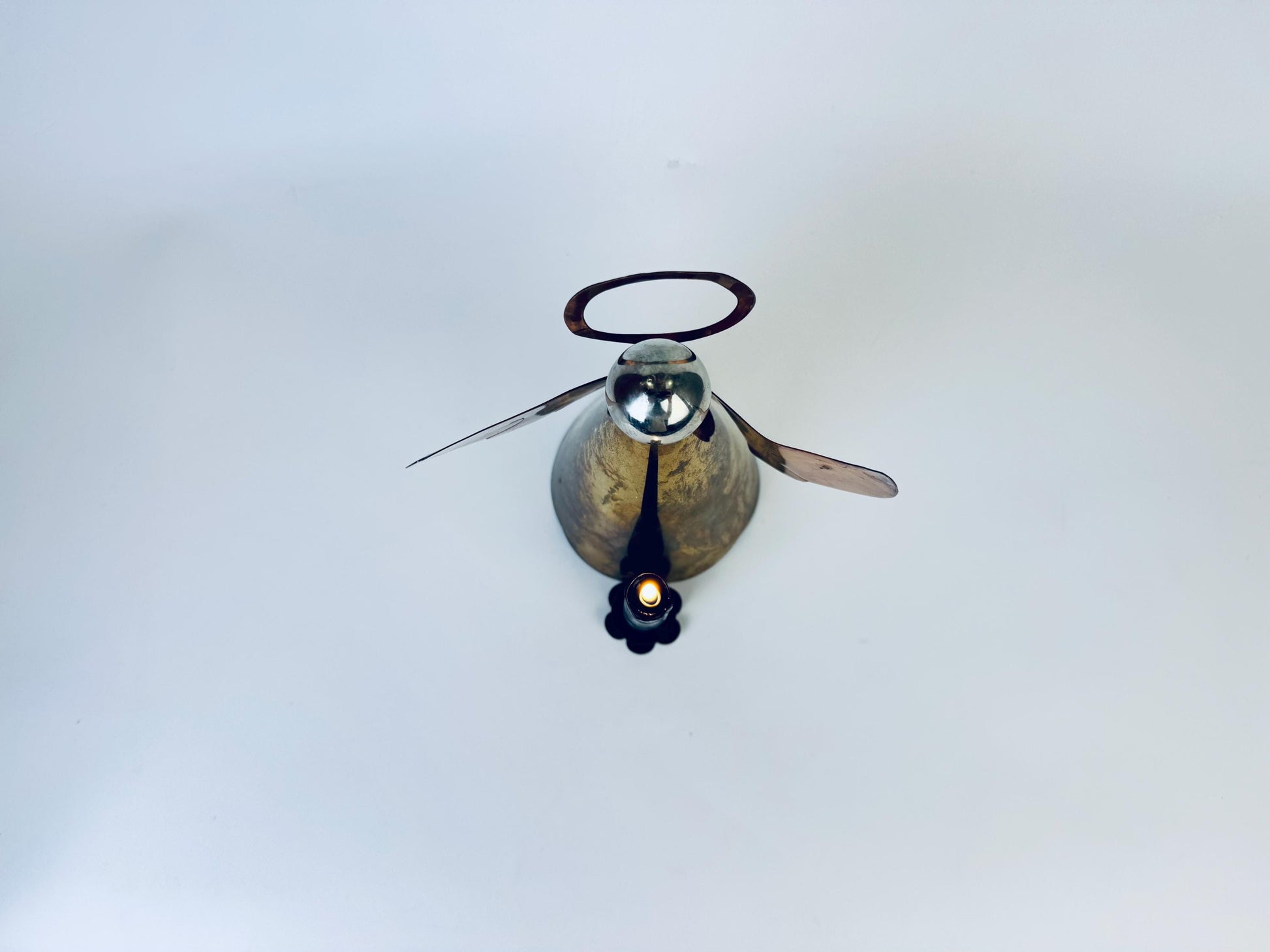 Product image for 'vintage brass copper angel candlestick holder attractive aged metal patina' (view b723d5)