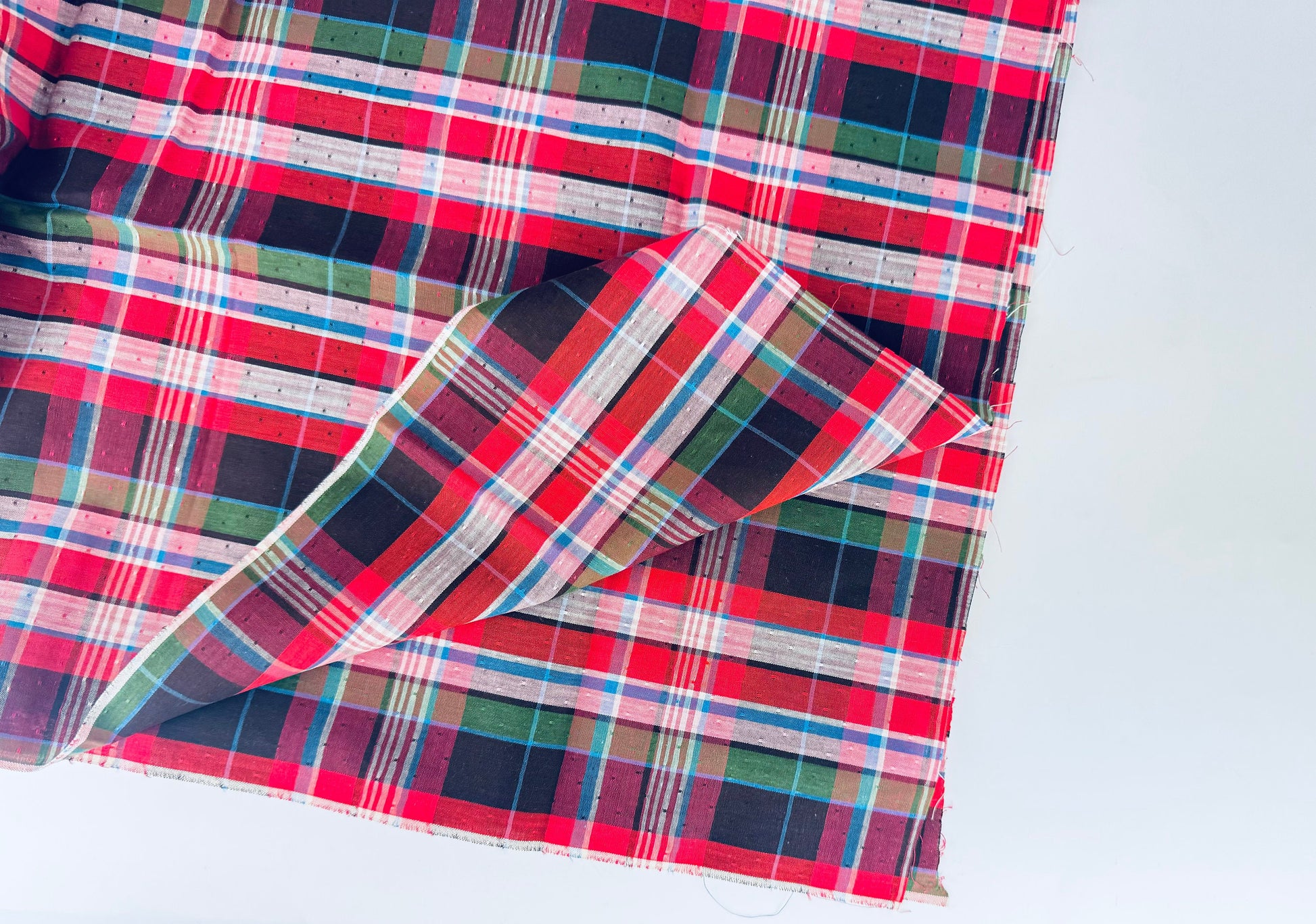 Product image for 'vintage red black plaid square dot polyester fabric 35 x 73' (view 4c2cff)