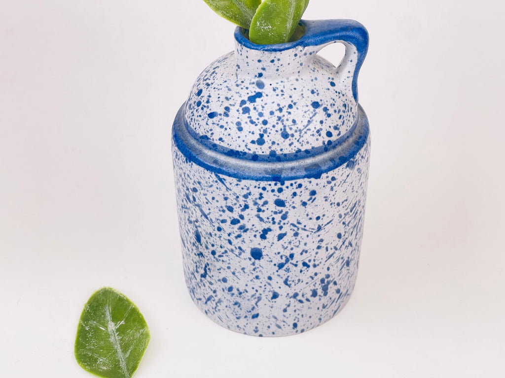 Product image for 'vintage white blue speckle glazed ceramic jug vase laurentian canada pottery' (view e2a0f4)