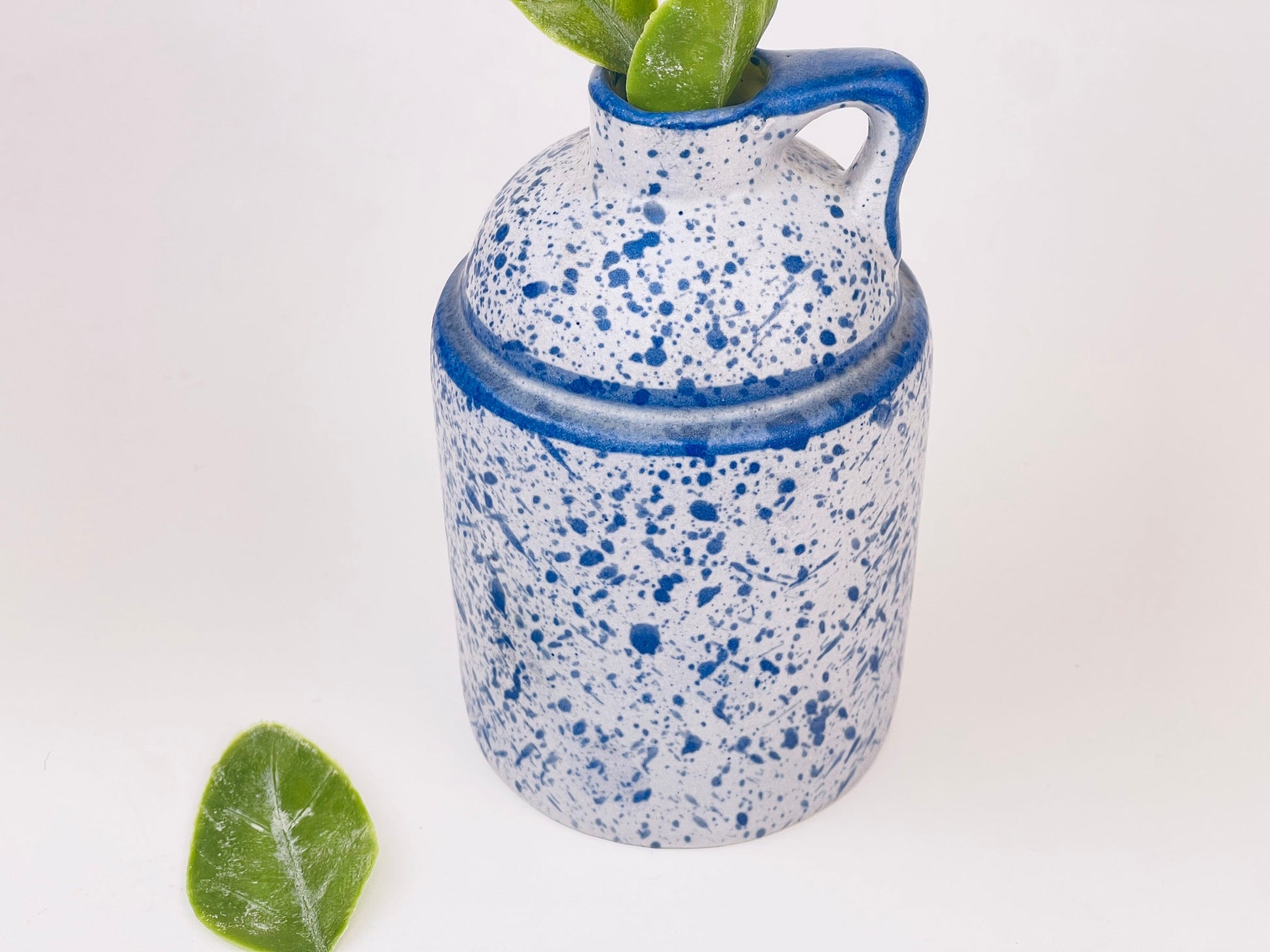 Product image for 'vintage white blue speckle glazed ceramic jug vase laurentian canada pottery' (view e2a0f4)