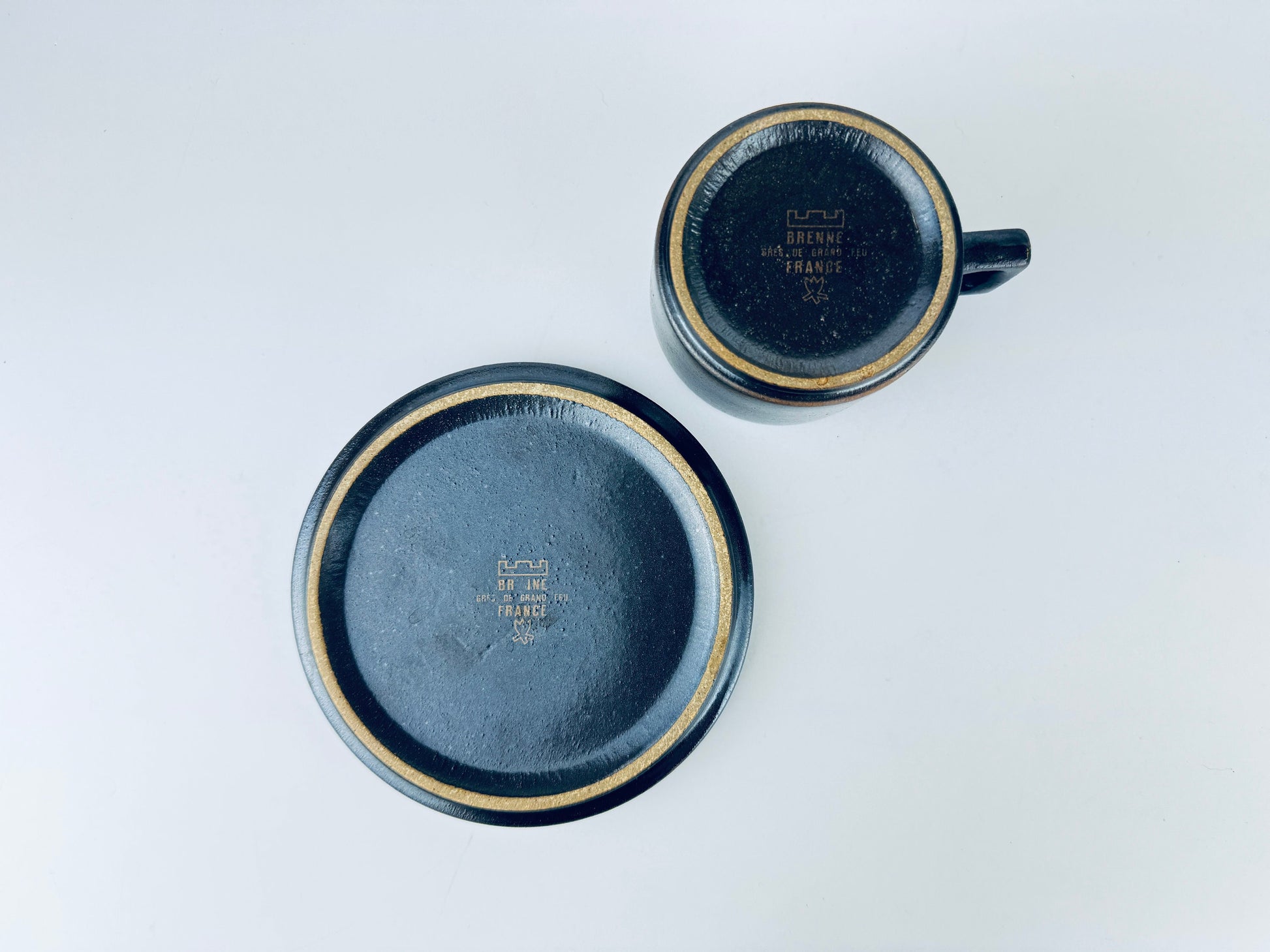Product image for 'vintage brenne gres de grand feu stoneware coffee mug saucer made in france' (view de1a42)