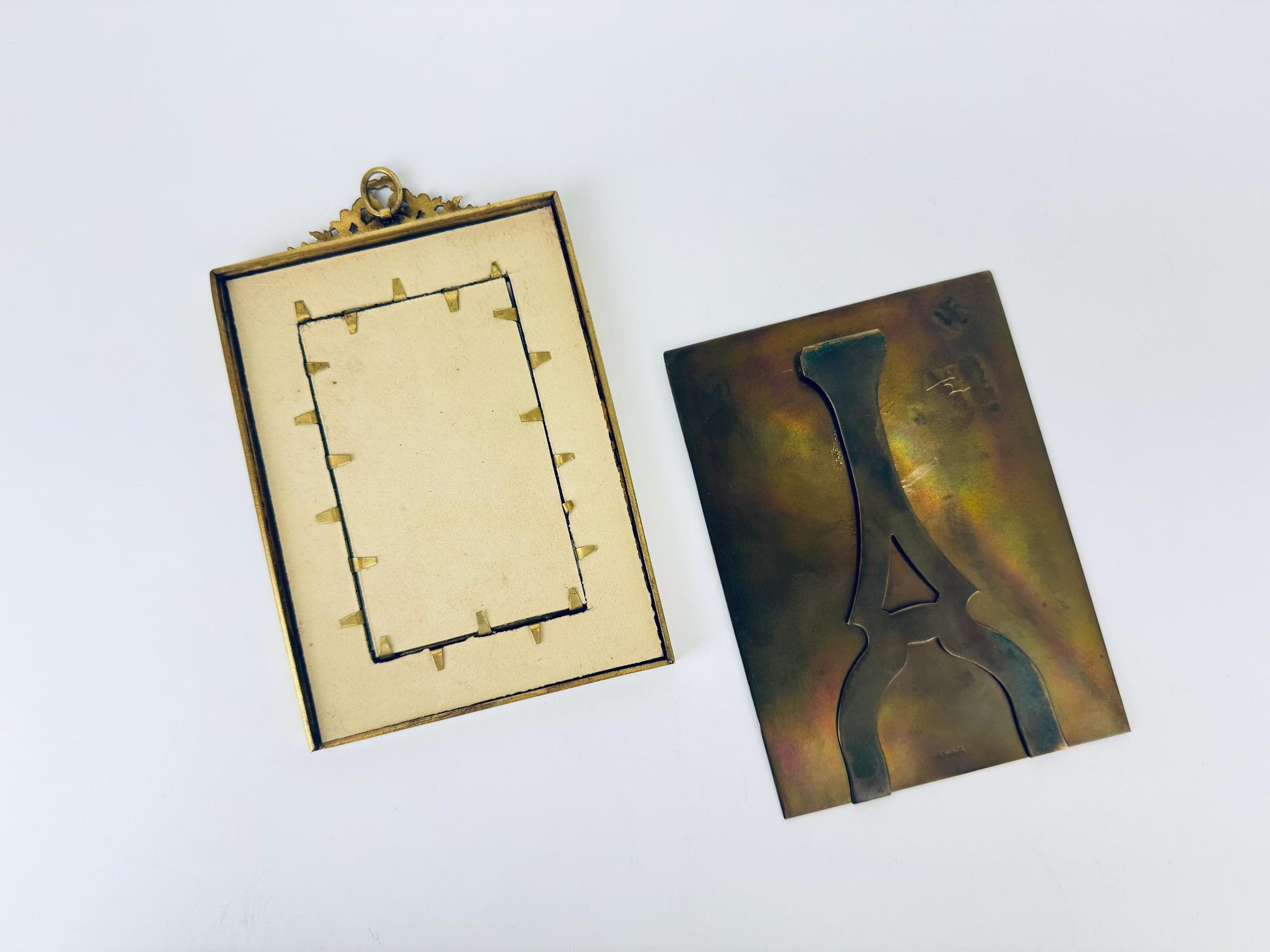 Product image for 'vintage antique french art deco blue guilloche style enamel brass tabletop picture frame 3 x 4' (view b3aa40)