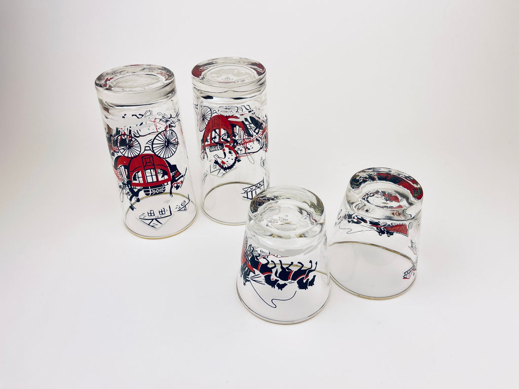 Product image for 'vintage winter stagecoach libbey drinking glasses highball lowball set of four 4 gold rimmed top' (view 6dbf38)