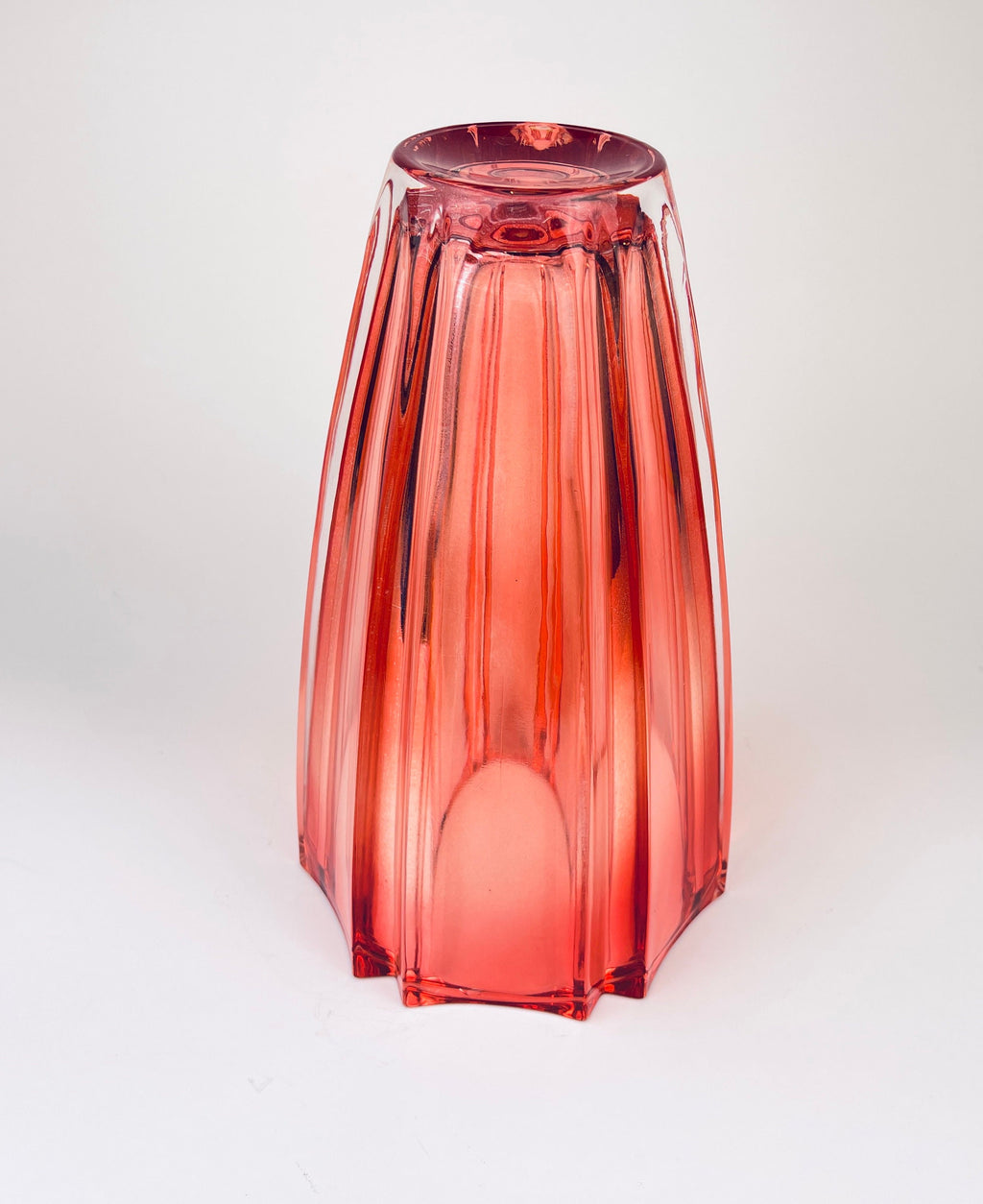 Product image for 'vintage cranberry red heavy glass vase ridged line exterior' (view 4be4b6)