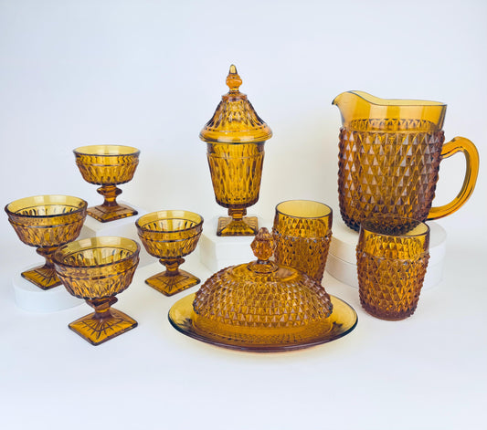 Product image for 'vintage diamond point amber glassware indiana glass company sold separately' (view 5fceb4)