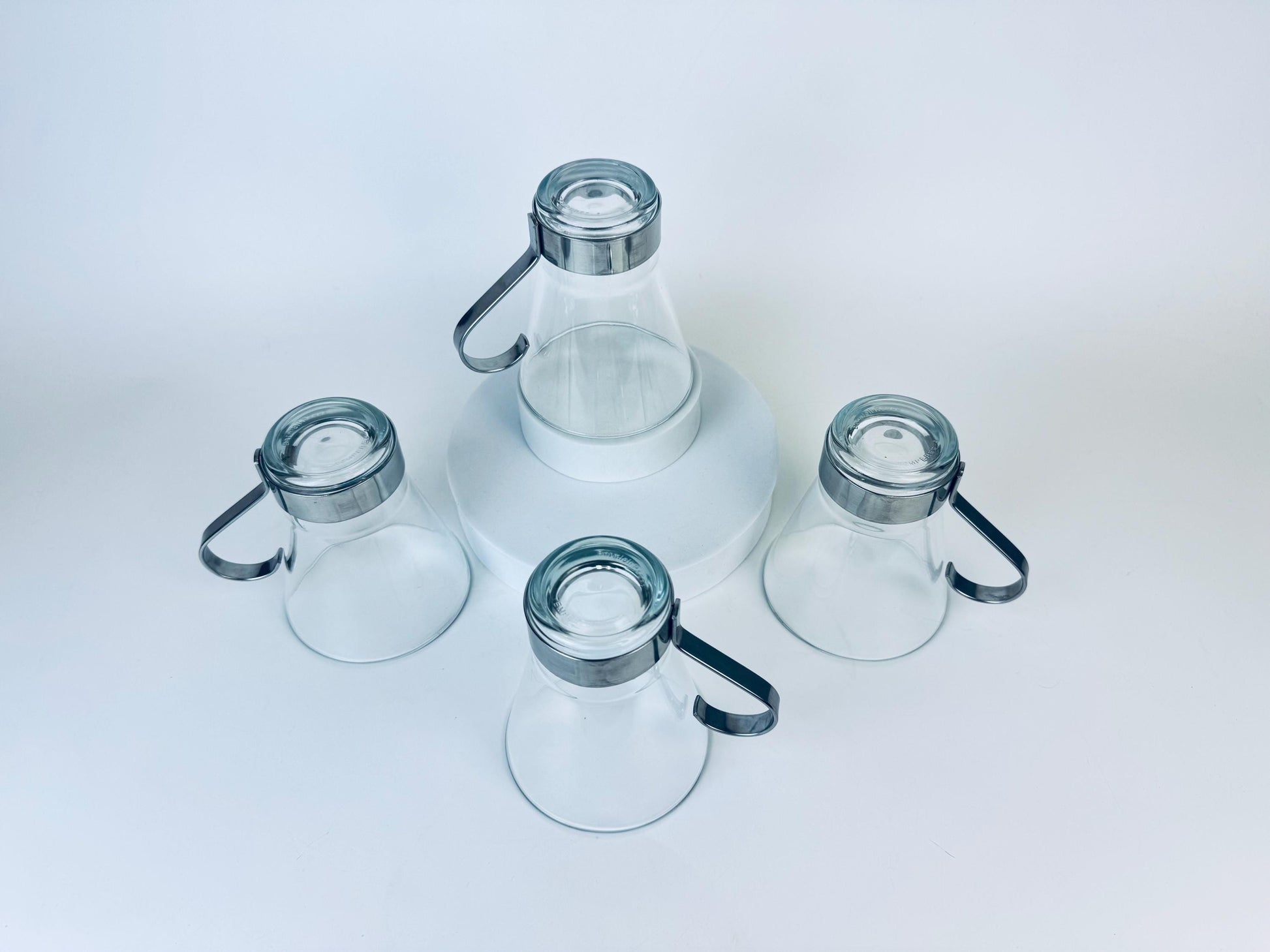 Product image for 'vintage bormioli rocco ypsilon glasses removable silver stainless steel handles set of four 4' (view f9ba7c)