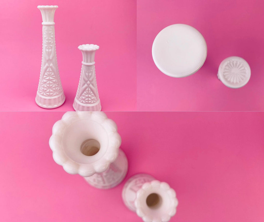 Product image for 'vintage white milk glass bud vases sold separately' (view 227950)