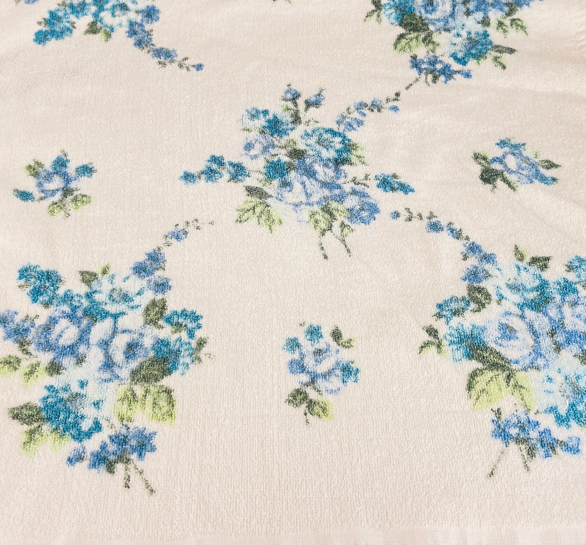 Product image for 'vintage blue floral fringe bath towel cotton rayon blend made in canada' (view 26fd12)