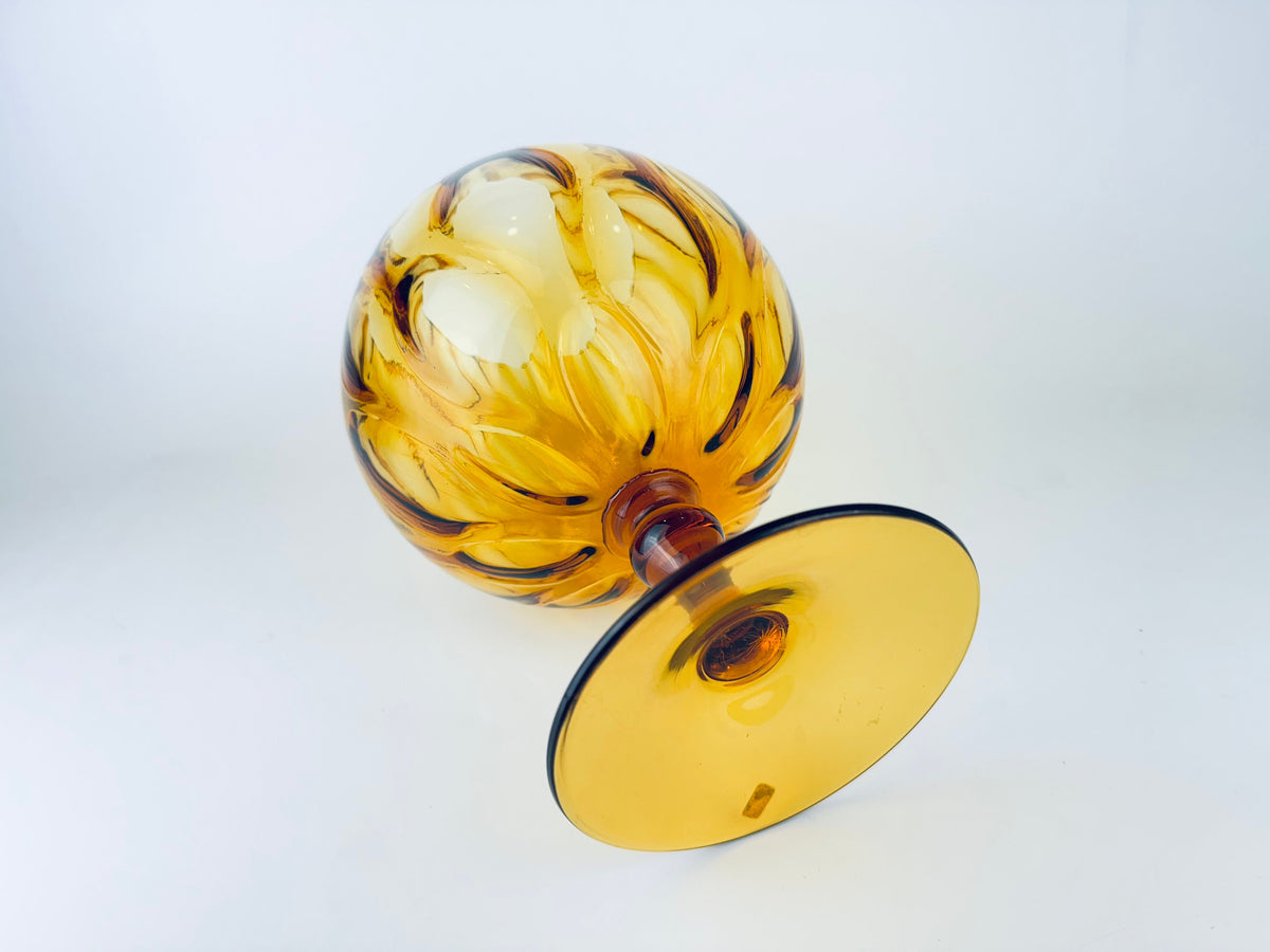 Product image for 'vintage italian empoli handblown glass snifter bowl vase amber teardrop pattern made in italy' (view f57a0d)