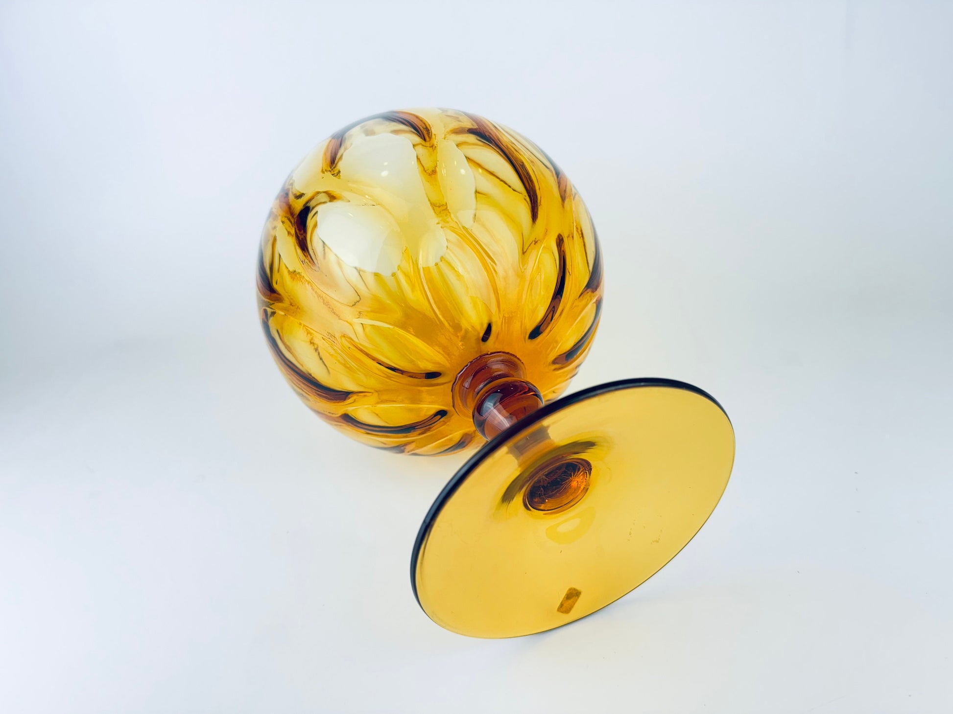 Product image for 'vintage italian empoli handblown glass snifter bowl vase amber teardrop pattern made in italy' (view f57a0d)