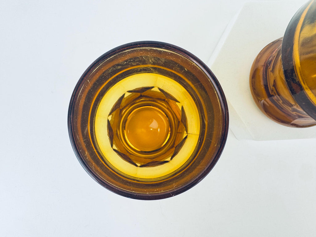 Product image for 'vintage amber chiselled heavy glass tumblers set of 2 mid century modern barware' (view 662148)