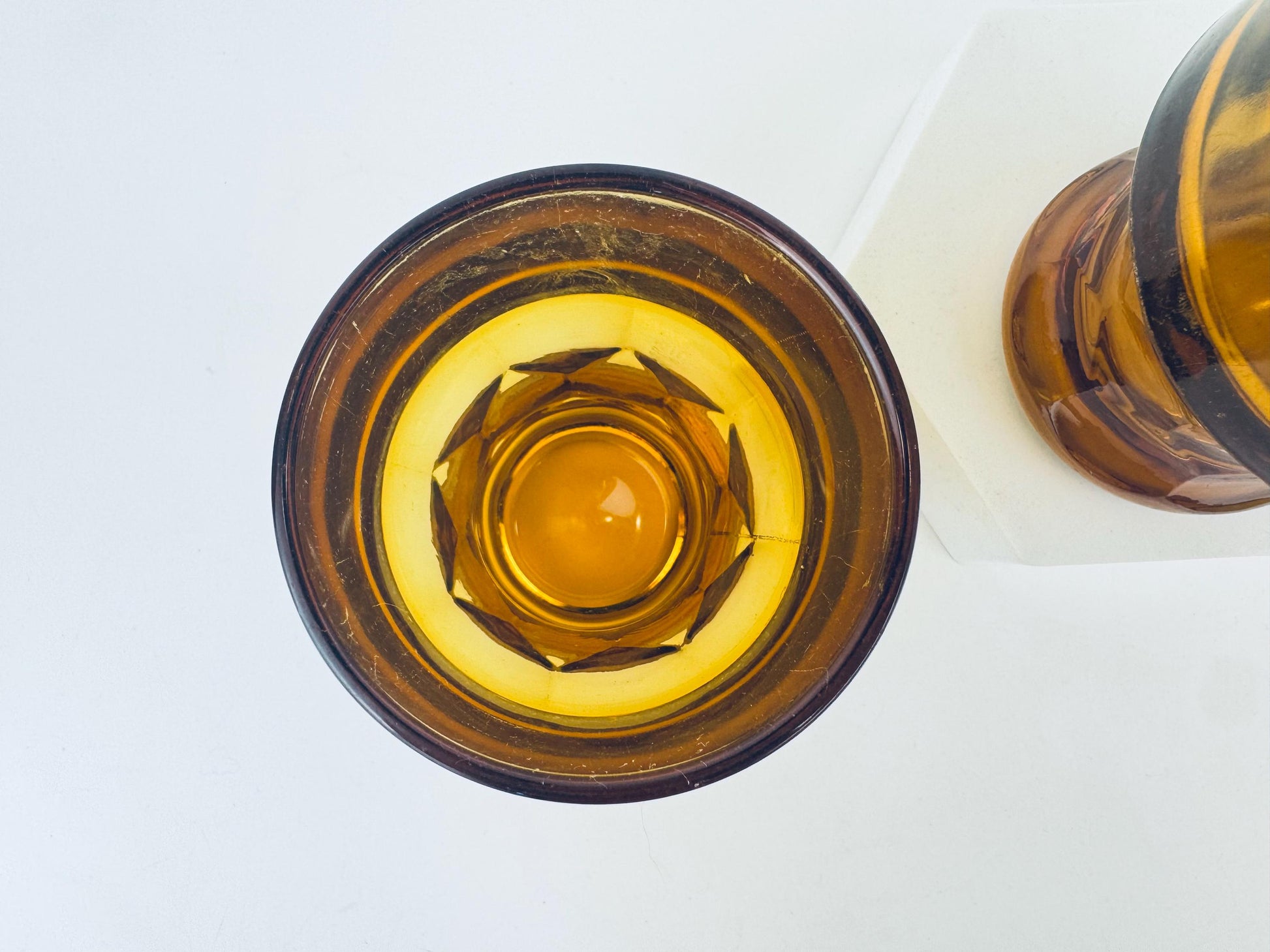 Product image for 'vintage amber chiselled heavy glass tumblers set of 2 mid century modern barware' (view 662148)