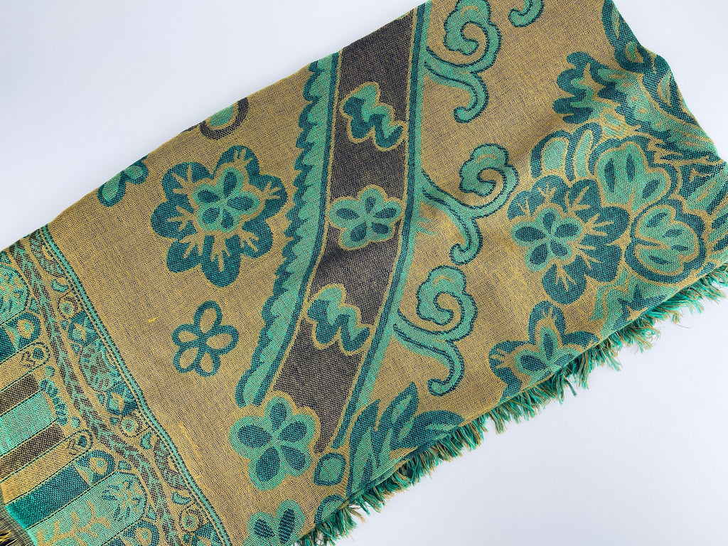 Product image for 'vintage green brown floral scroll fringe table cloth' (view c68ec2)