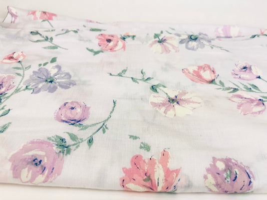 Product image for 'vintage retro double sized flat sheet pink purple floral pattern 50 50 cotton polyester made in canada' (view a30af2)