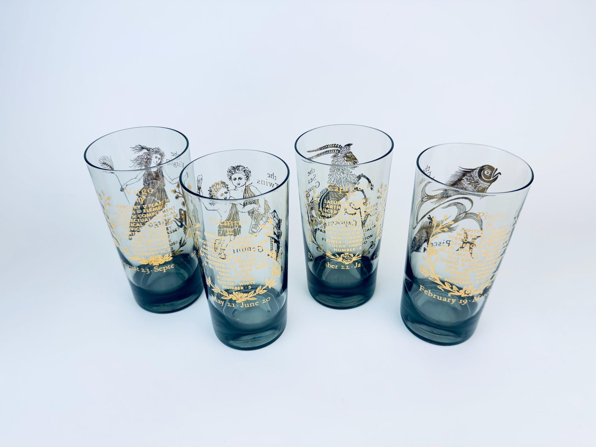Product image for 'vintage federal glass zodiac tumblers set of 4 astrological highball glasses' (view 7f1152)