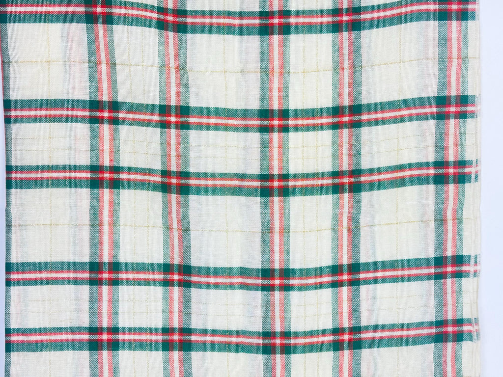 Product image for 'vintage square christmas plaid table cloth gold metallic stripe new old stock nos' (view 7ab48a)