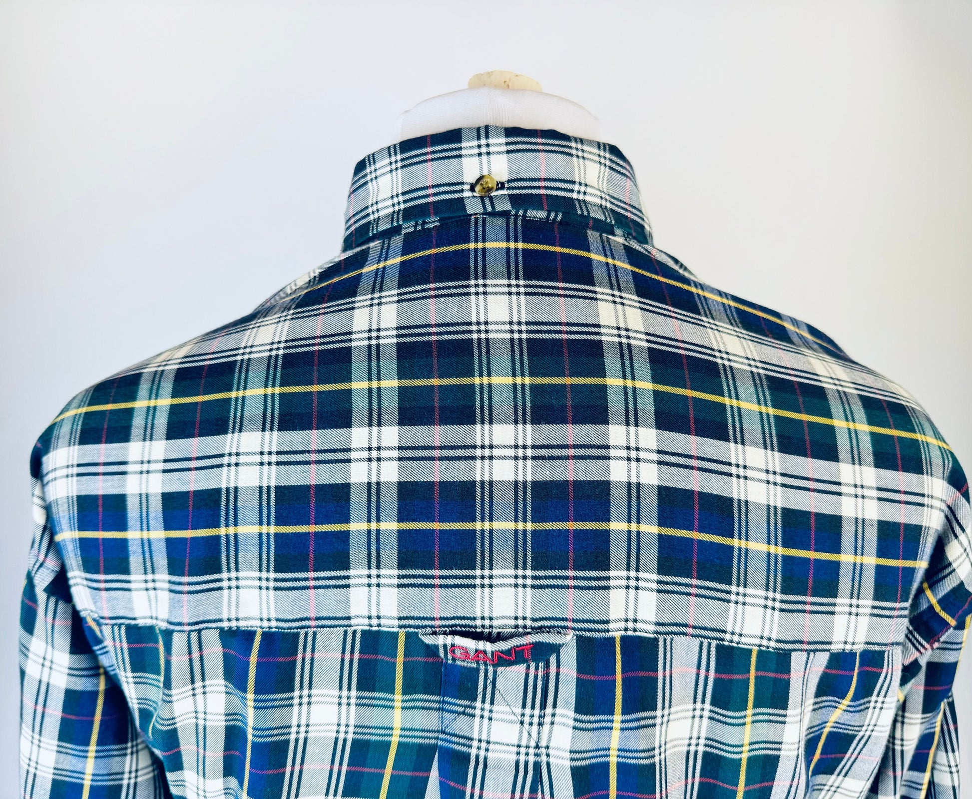 Product image for 'vintage gant heritage twill long sleeve button down blue green plaid shirt size large l' (view d24080)