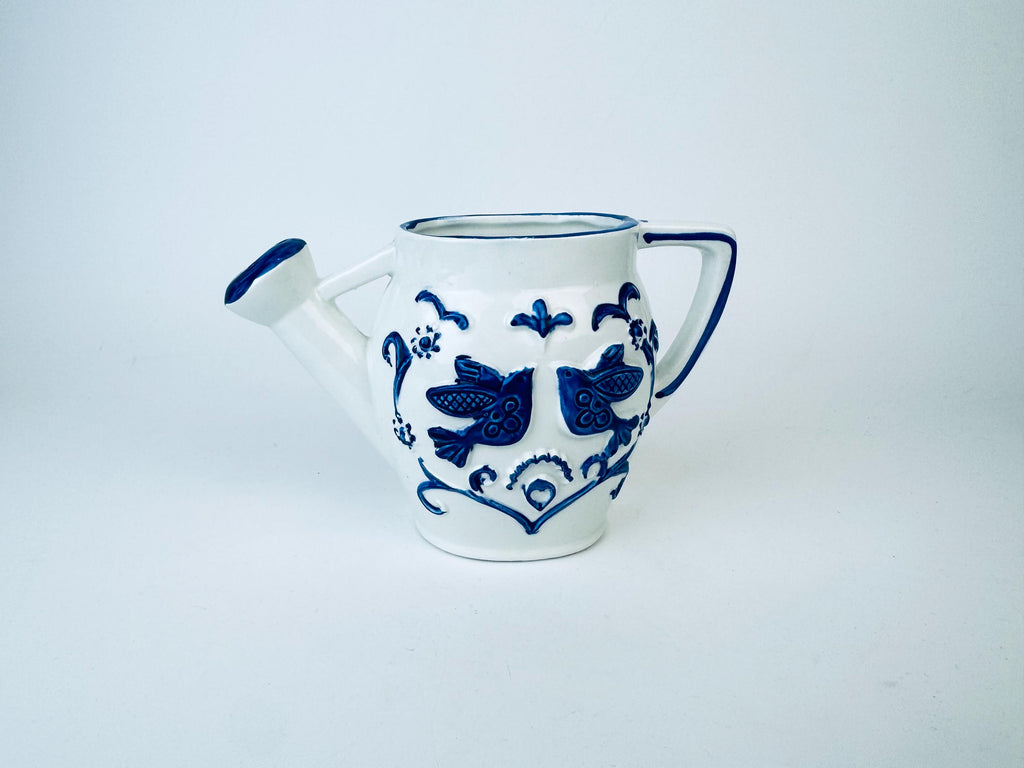 Product image for 'vintage rubens blue white floral bird ceramic watering can designed in hollywood made in japan' (view 8d4f58)