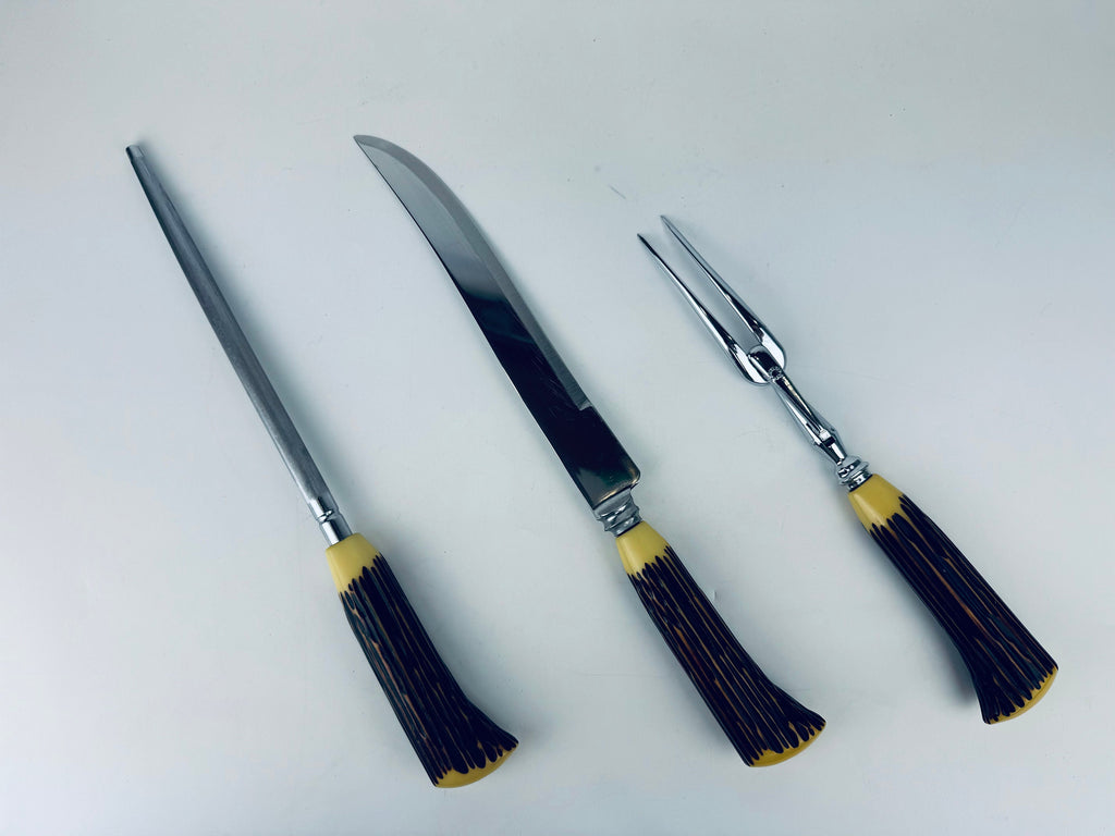 Product image for 'vintage king carver faux antler bakelite serving utensil knife set sheffield england set of three 3' (view 4858f4)