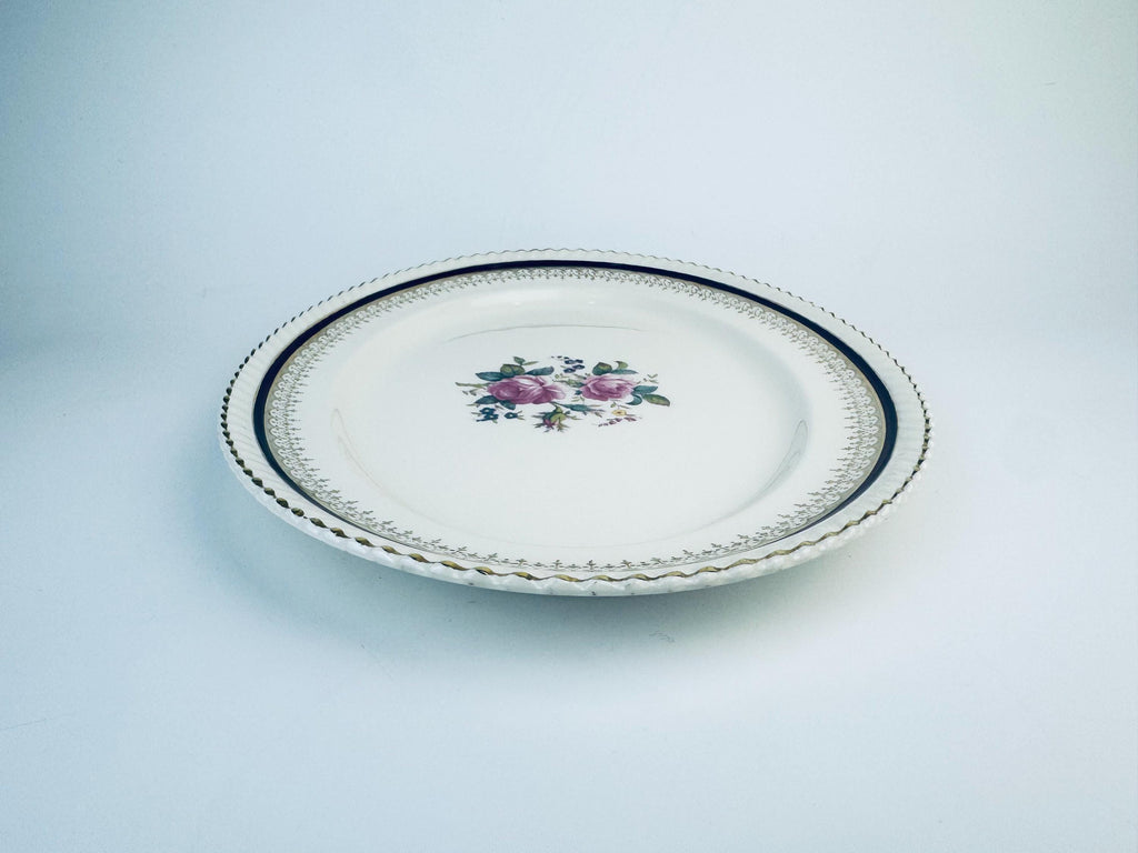 Product image for 'vintage johnson bros oval serving tray plater pink flower pattern serpentine edge made in england' (view 7343a5)