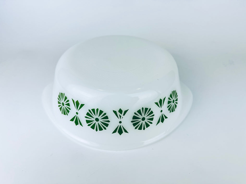 Product image for 'vintage glasbake green pinwheel bushel of wheat pattern casserole dish 514 2 qt made in usa' (view dc6a91)