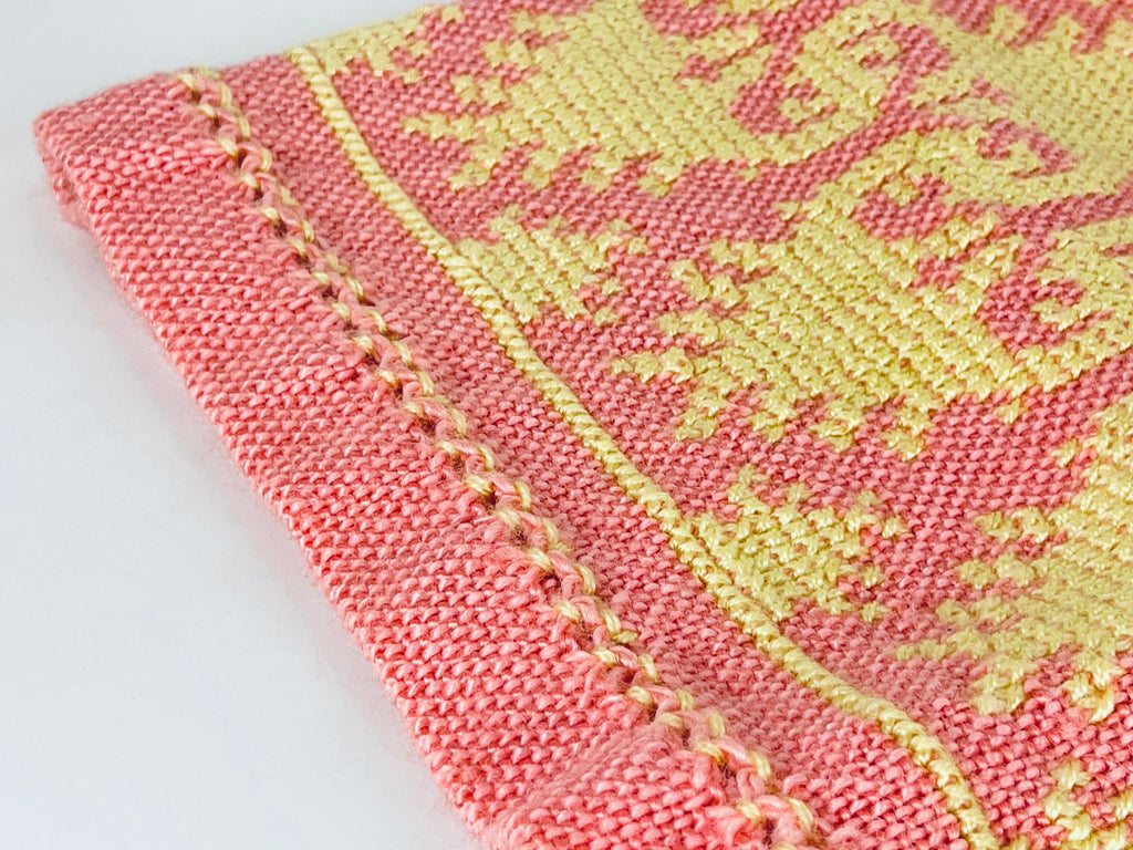 Product image for 'vintage pink yellow hand embroidered rectangular table runner geometric pattern' (view da00fb)