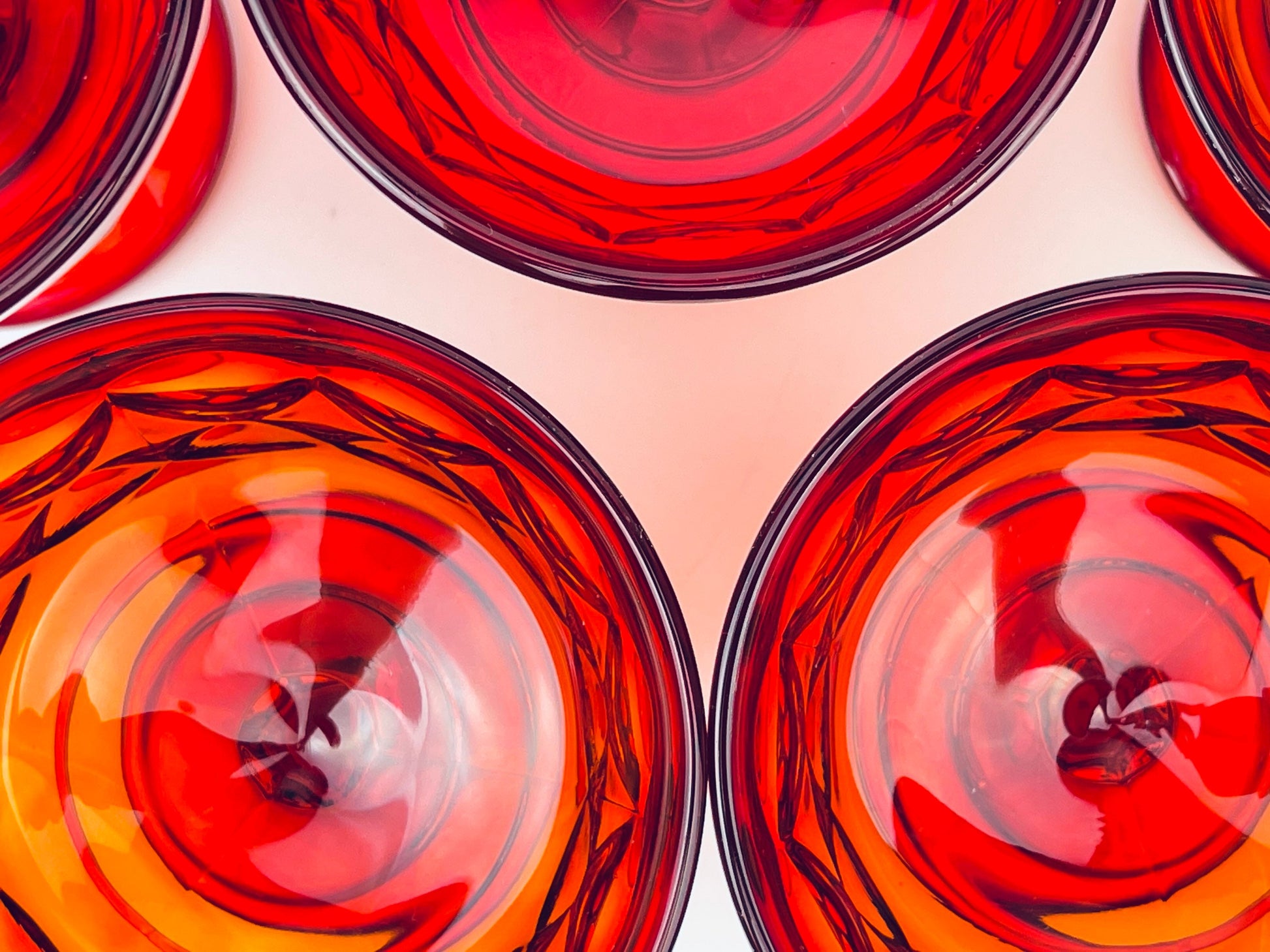 Product image for 'vintage ruby red heavy pressed glass dessert champagne glassware set of five 5 perspective by noritake made in japan' (view 6383fb)