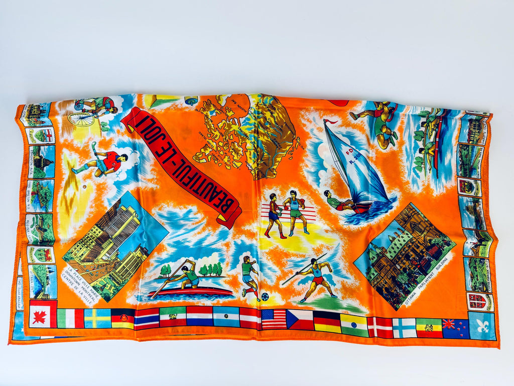 Product image for 'vintage beautiful le joli canada souvenir silk scarf table cloth canadian national exhibition toronto' (view 354263)