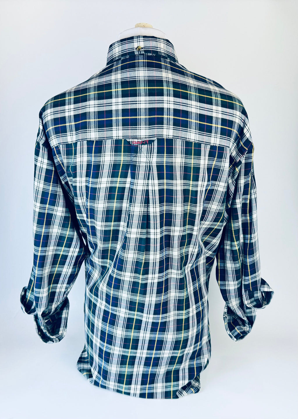Product image for 'vintage gant heritage twill long sleeve button down blue green plaid shirt size large l' (view 783bed)