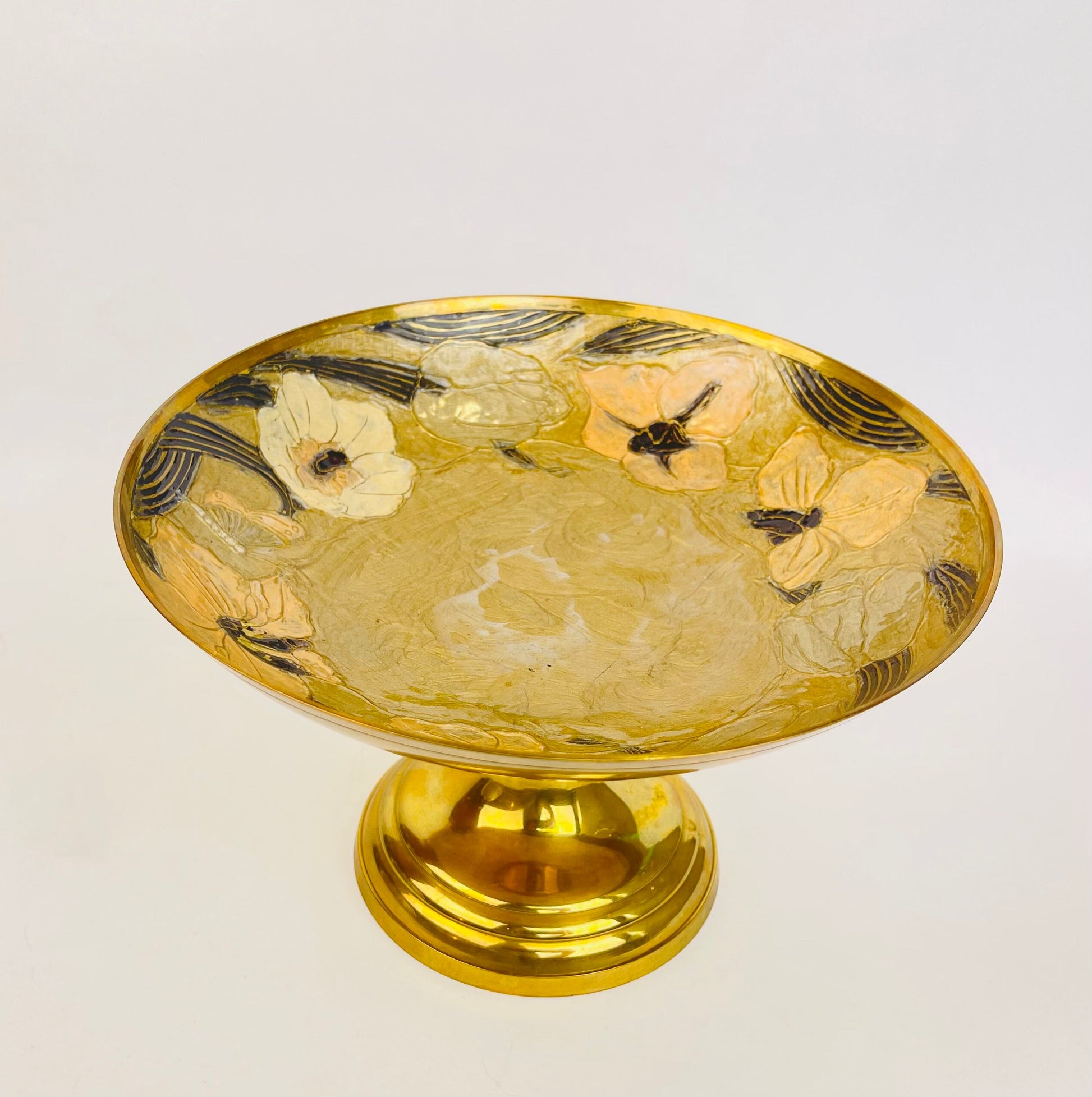 Product image for 'vintage brass cloisonne enamel floral dish hand painted mid century accent sold separately' (view fe74a8)