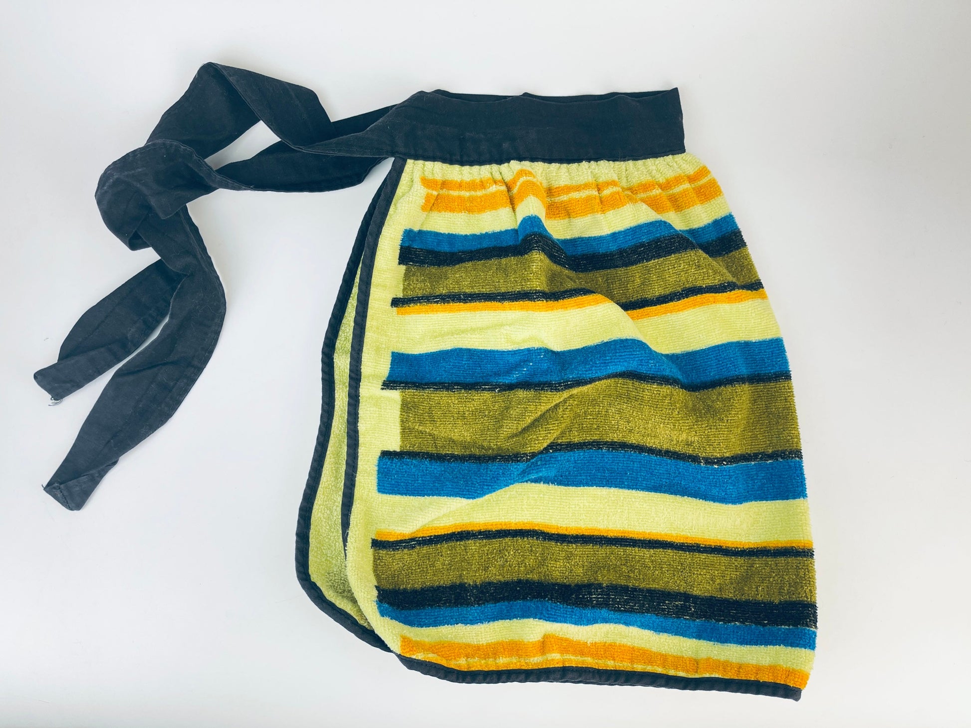 Product image for 'vintage striped green terry cloth towel waist apron black ties' (view c38e95)