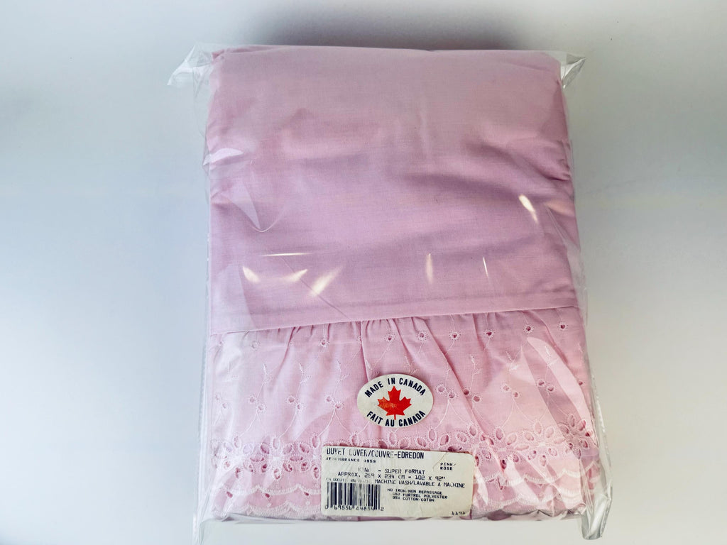 Product image for 'vintage pink broderie anglaise eyelet lace king duvet cover new old stock nos made in canada' (view 30c8c1)