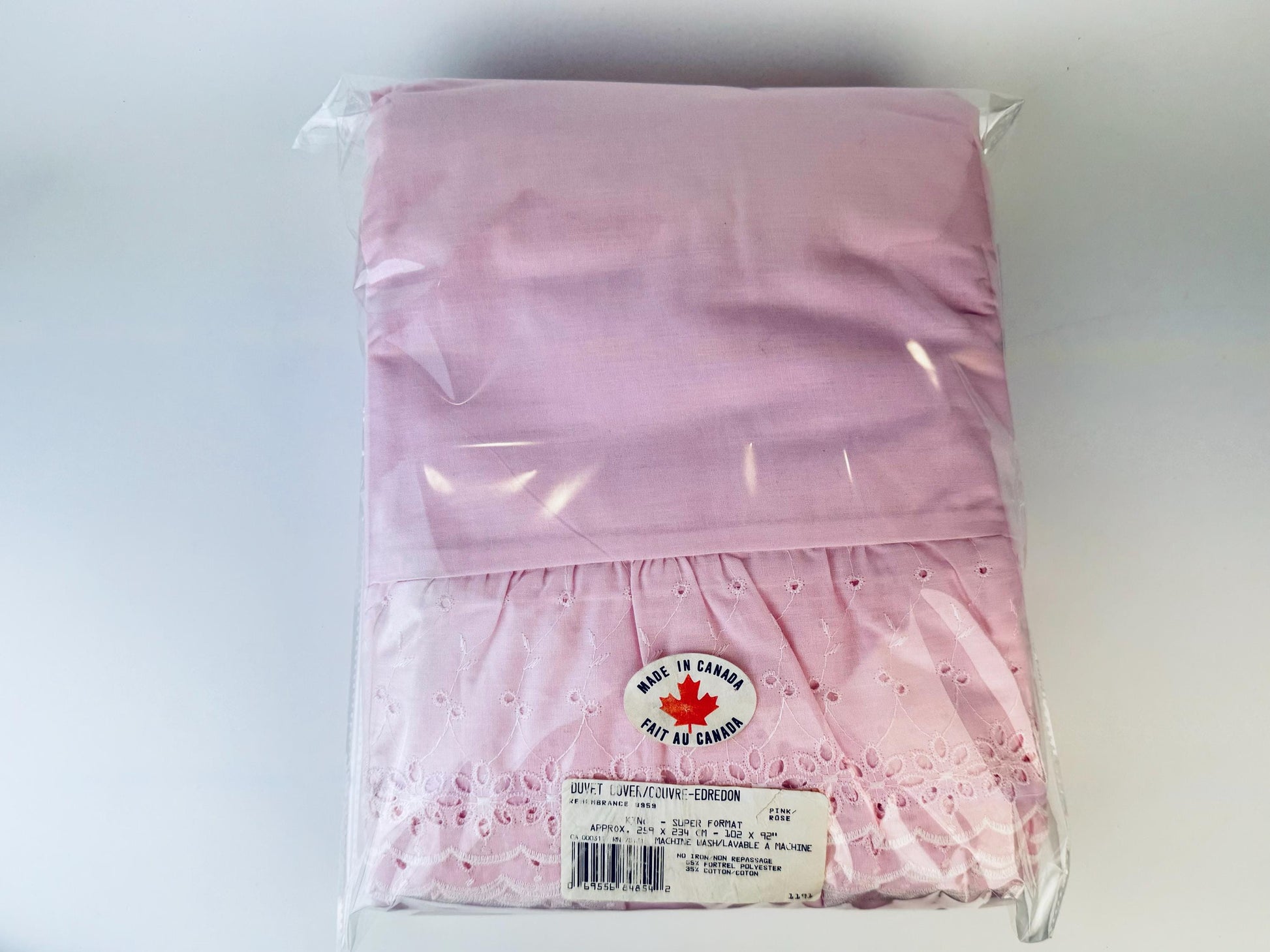 Product image for 'vintage pink broderie anglaise eyelet lace king duvet cover new old stock nos made in canada' (view 30c8c1)