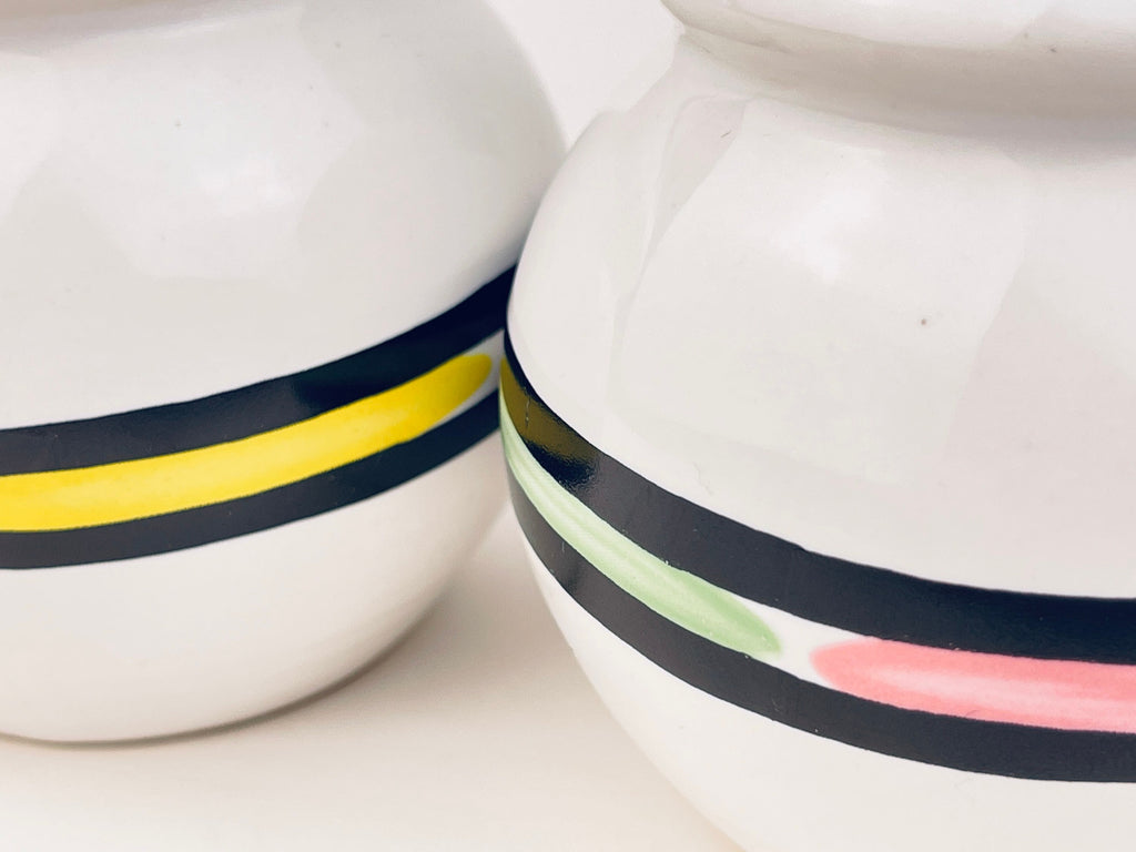 Product image for 'vintage 80s style pastel striped ceramic salt pepper shakers' (view 94e0dc)