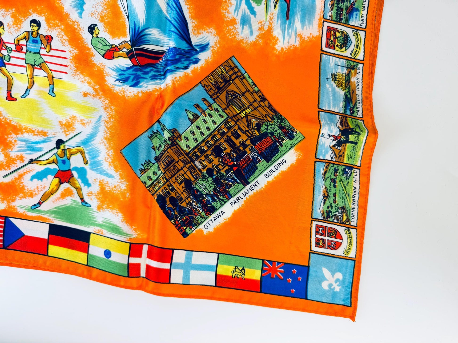 Product image for 'vintage beautiful le joli canada souvenir silk scarf table cloth canadian national exhibition toronto' (view b290d6)