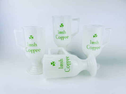 Product image for 'vintage milk glass irish coffee shamrock pedestal mugs set of four 4' (view c6e73c)