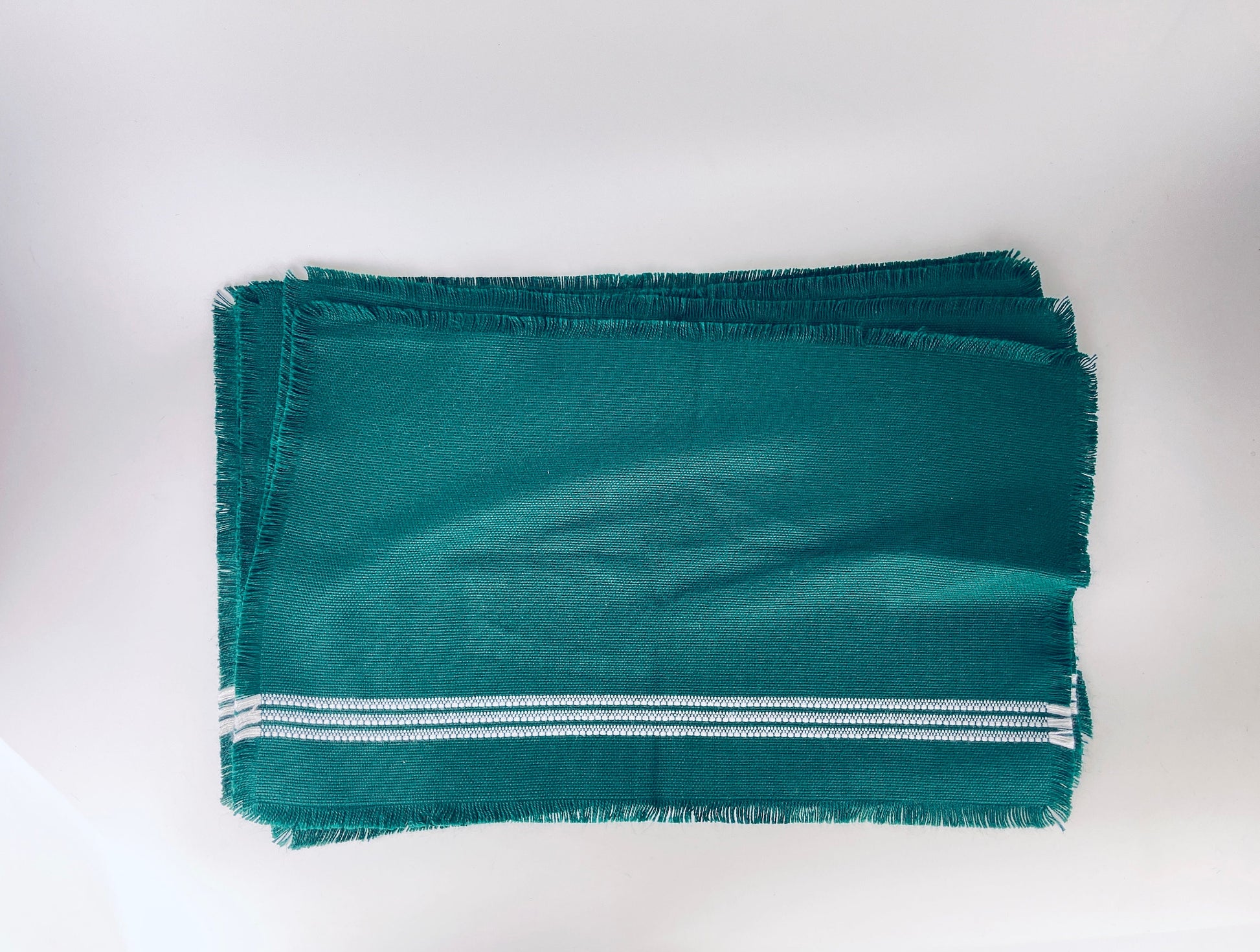 Product image for 'vintage forest green rectangular fringe white stripped woven place mats set of six 6' (view a62326)