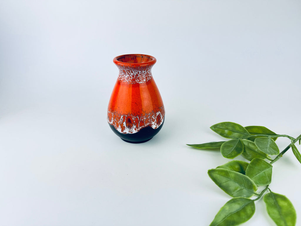 Product image for 'vintage 1970s orange black drip glaze lava bud vase mid century modern accent' (view 21d0ba)