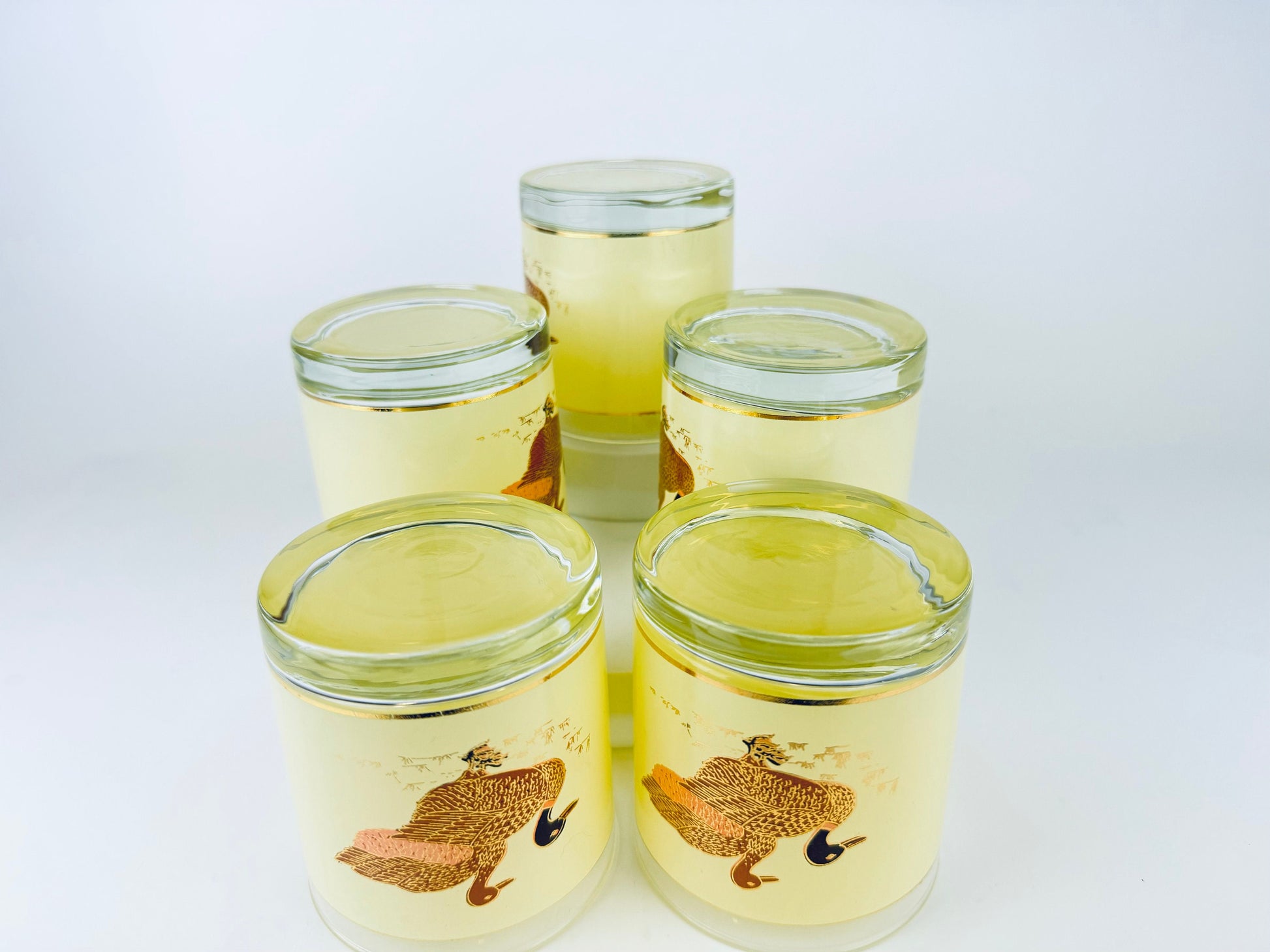 Product image for 'vintage gold stripe and beige duck duo lowball glasses set of five 5 perfect hunter gift' (view 21f50c)