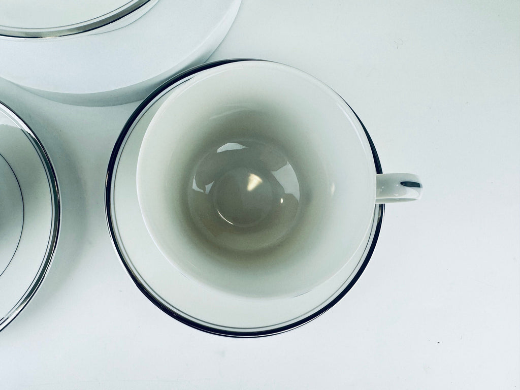 Product image for 'vintage wallace heritage newport white silver fine porcelain china tea cup saucer set of four 4 made in japan' (view fc6133)