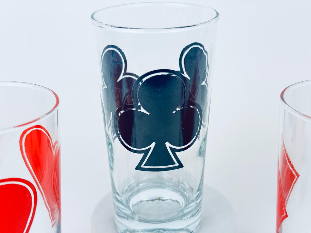 Product image for 'vintage red black playing cards drinking glasses set of three 3 club diamond heart design' (view 48940b)