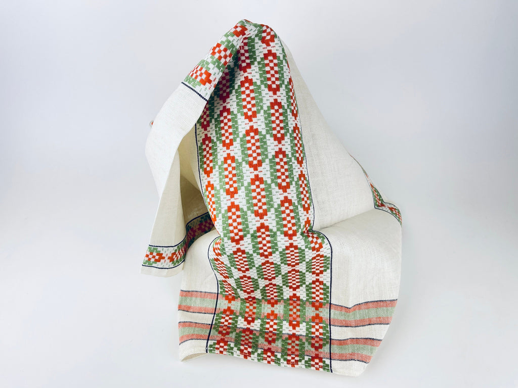 Product image for 'vintage embroidered geometric beige linen tea towel statement towel' (view 06a408)