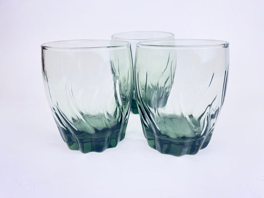 Product image for 'vintage starfire green anchor hocking glasses set of three 3 swirled bottom pattern' (view 24d66c)
