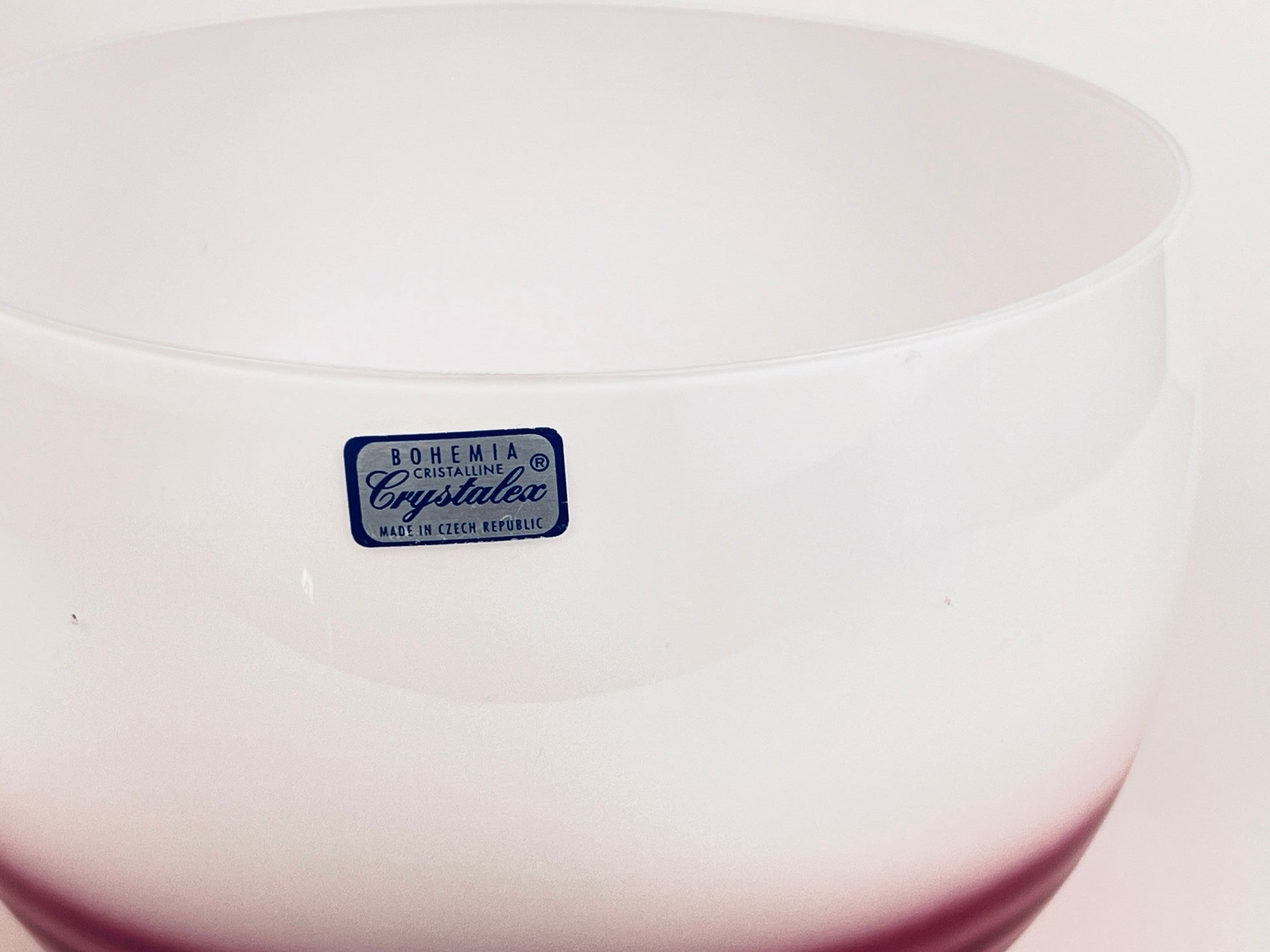 Product image for 'vintage bohemia crystalex white glass round bowl four stripe pink pattern made in czech republic' (view 0cf9bf)