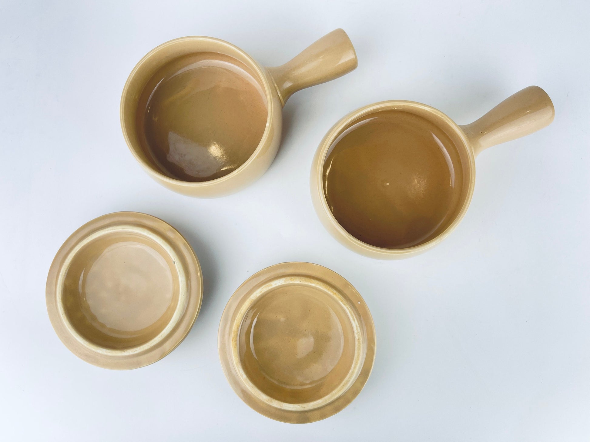 Product image for 'vintage beige ceramic handled soup bowls set of two 2 made in japan' (view cbe458)