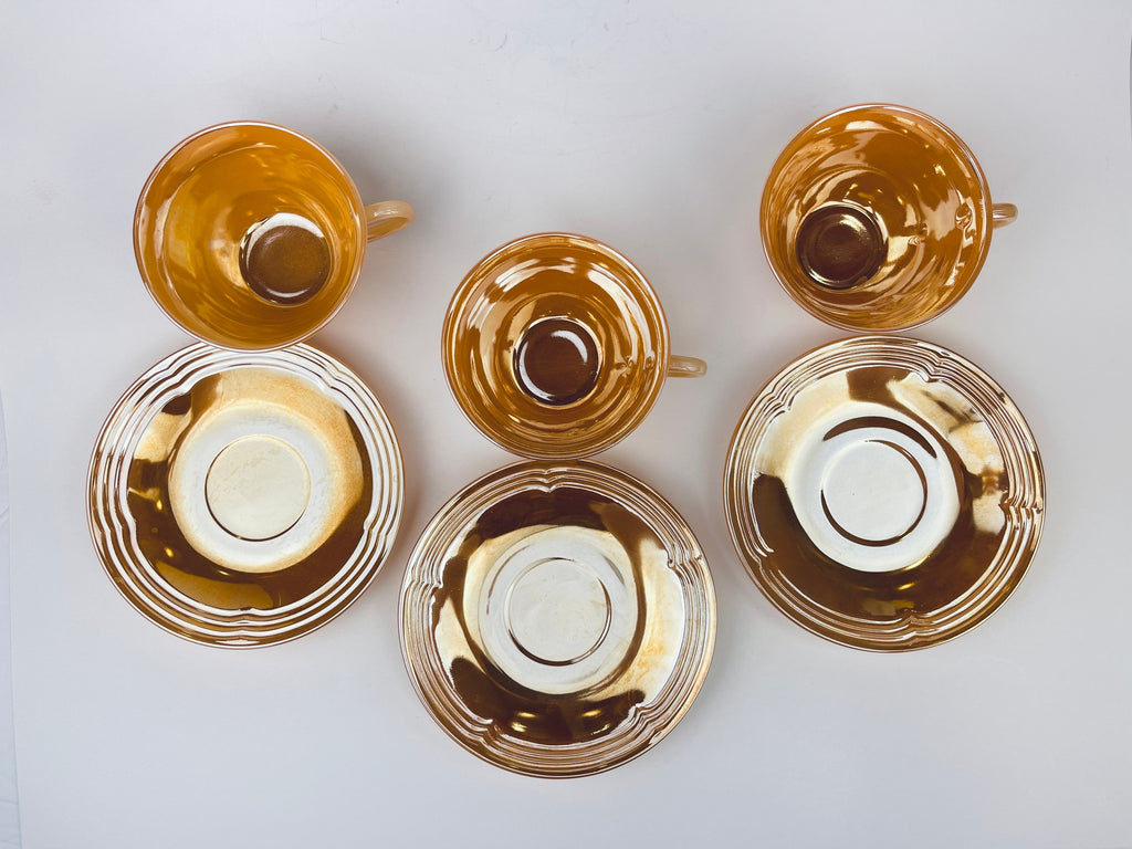 Product image for 'vintage peach lustreware swirl tea cup saucer set replacement anchor hocking fire king made in usa cup saucer set sold separately' (view 11054e)