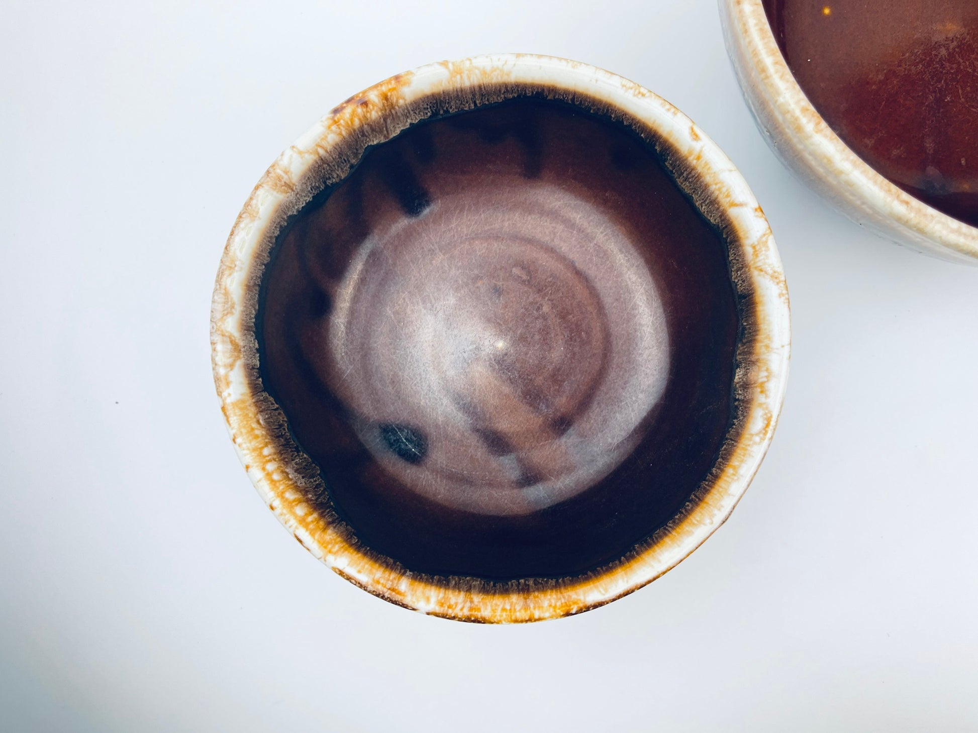 Product image for 'vintage ceramic brown drip glazed usa nesting bowls set of two 2 california pottery' (view 68dd40)