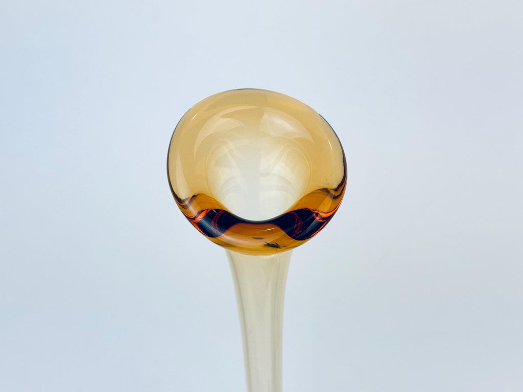 Product image for 'vintage gematex tall crystal glass vase hand blown amber brown controlled bubble base made in sweden' (view a99558)