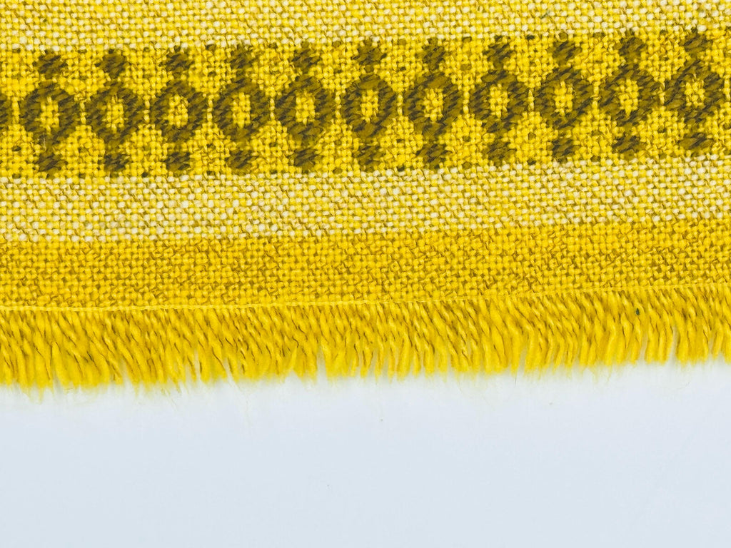 Product image for 'vintage embroidered bright yellow brown white geometric pattern fringe square table cloth' (view 3da178)